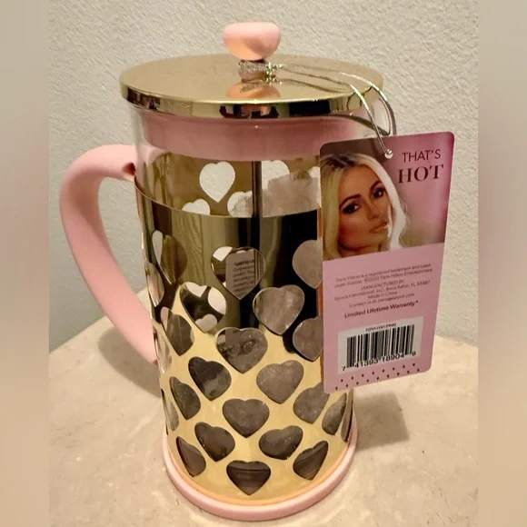 NWTs Paris Hilton French Press Coffee Maker With Heart Shaped Measuring Scoop. - Picture 2 of 12